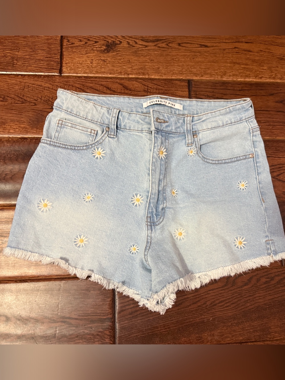Abercrombie & Fitch Light Blue Daisy Embroidered Denim Cutoff Shorts